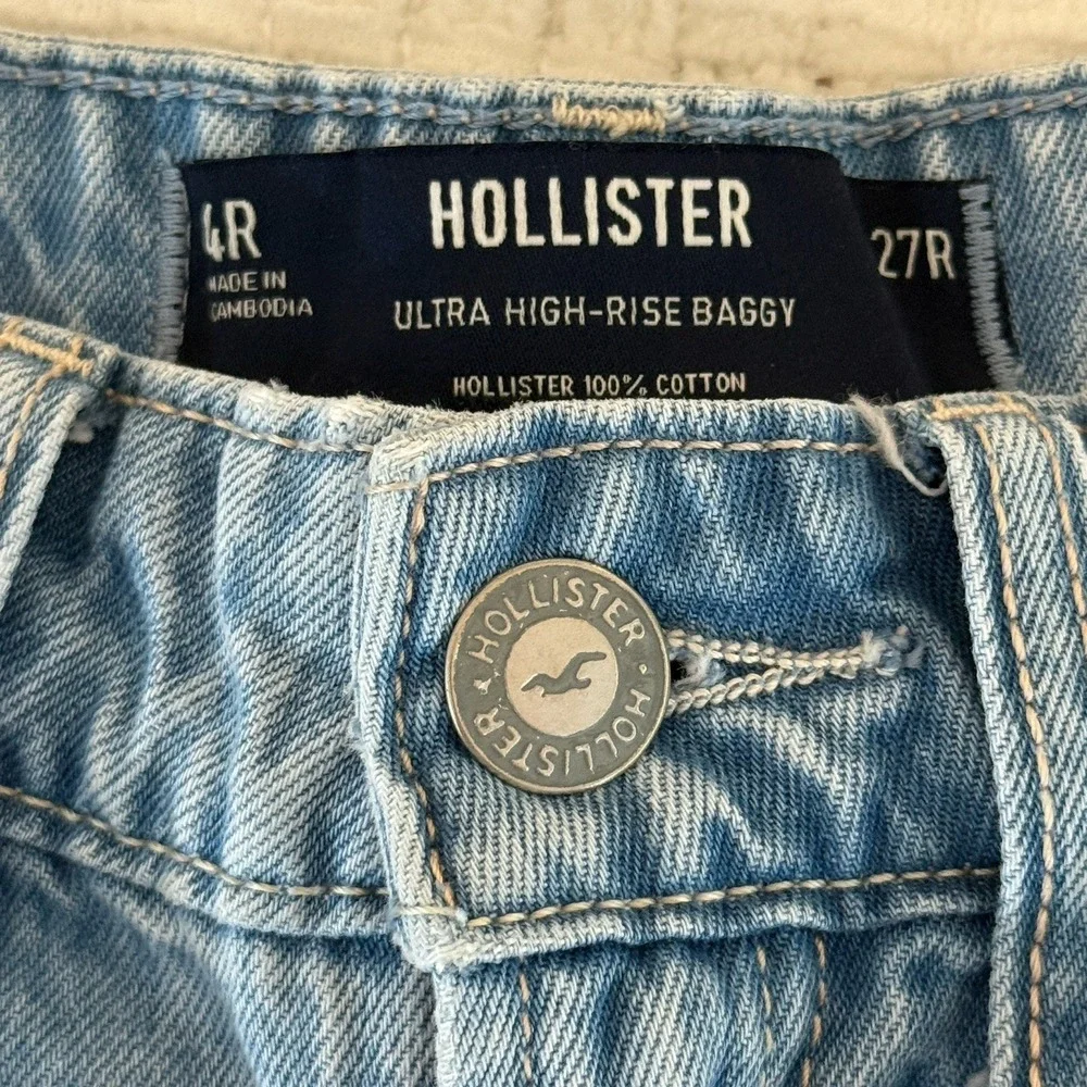 Hollister Jeans Womens 27R 4R Blue Med/Lt Wash Ultra High Rise Baggy Wide Leg - Picture 2 of 16